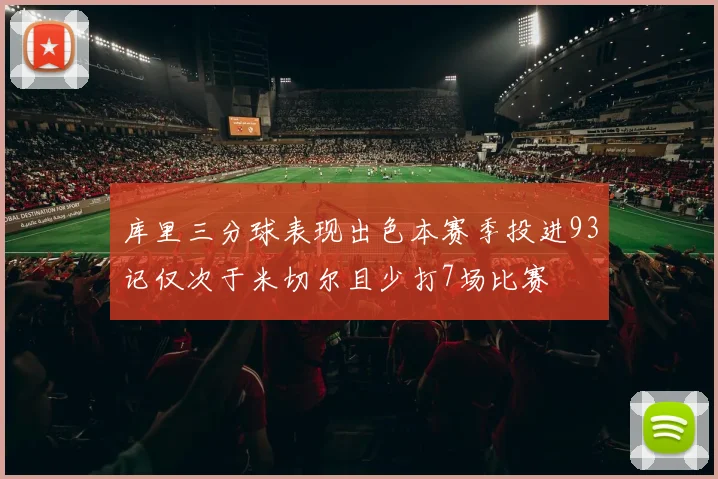 库里三分球表现出色本赛季投进93记仅次于米切尔且少打7场比赛